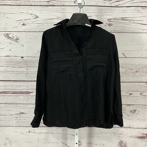 Ipekyol Womens Black Blouse Button Front‎ Sheer Lightweight Long Sleeve